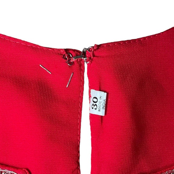 Embellished Red Indian Skirt and Top Sari Set Traditional Wedding Womens Size 30 - Picture 4 of 14